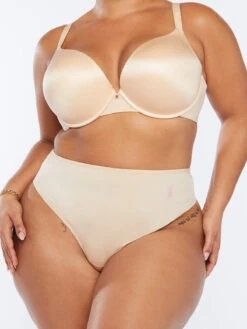 Core Microfiber High-Waist Thong With Logo Waistband