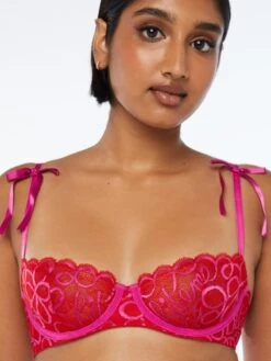 Ribbon Writing Unlined Lace Balconette Bra